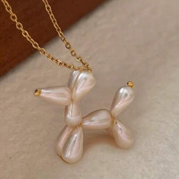 Jewelry - 18K Gold Filled Akoya Pearl Balloon Dog Necklace